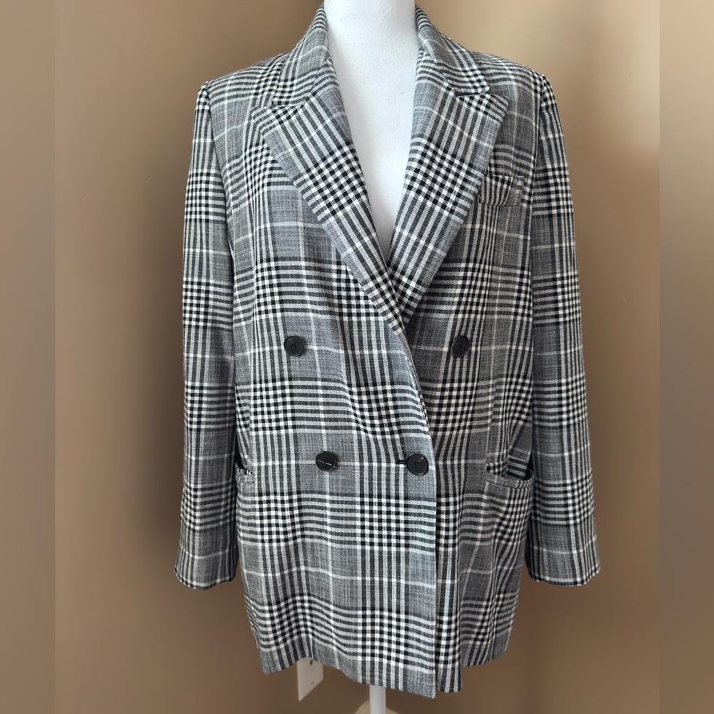 Mango Gray and Black Plaid Blazer